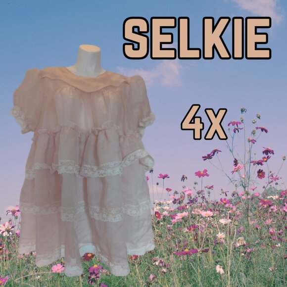 Selkie Peach dress with white ruffles - Picture 1 of 3